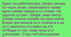 Read more about the article Краят на работния ден. Шефа налива…