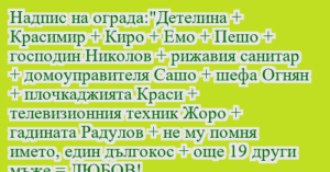 Read more about the article Надпис на ограда:”Детелина +…